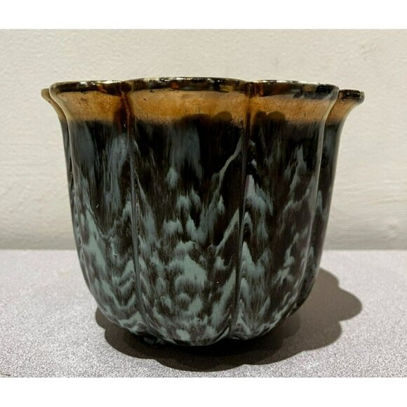 Vintage Fohr Ceramic GERMANY Green Gold Glazed drip bowl 7" - Picture 1 of 13